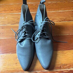 Gray Leather Lace Up Ankle Booties 7.5
